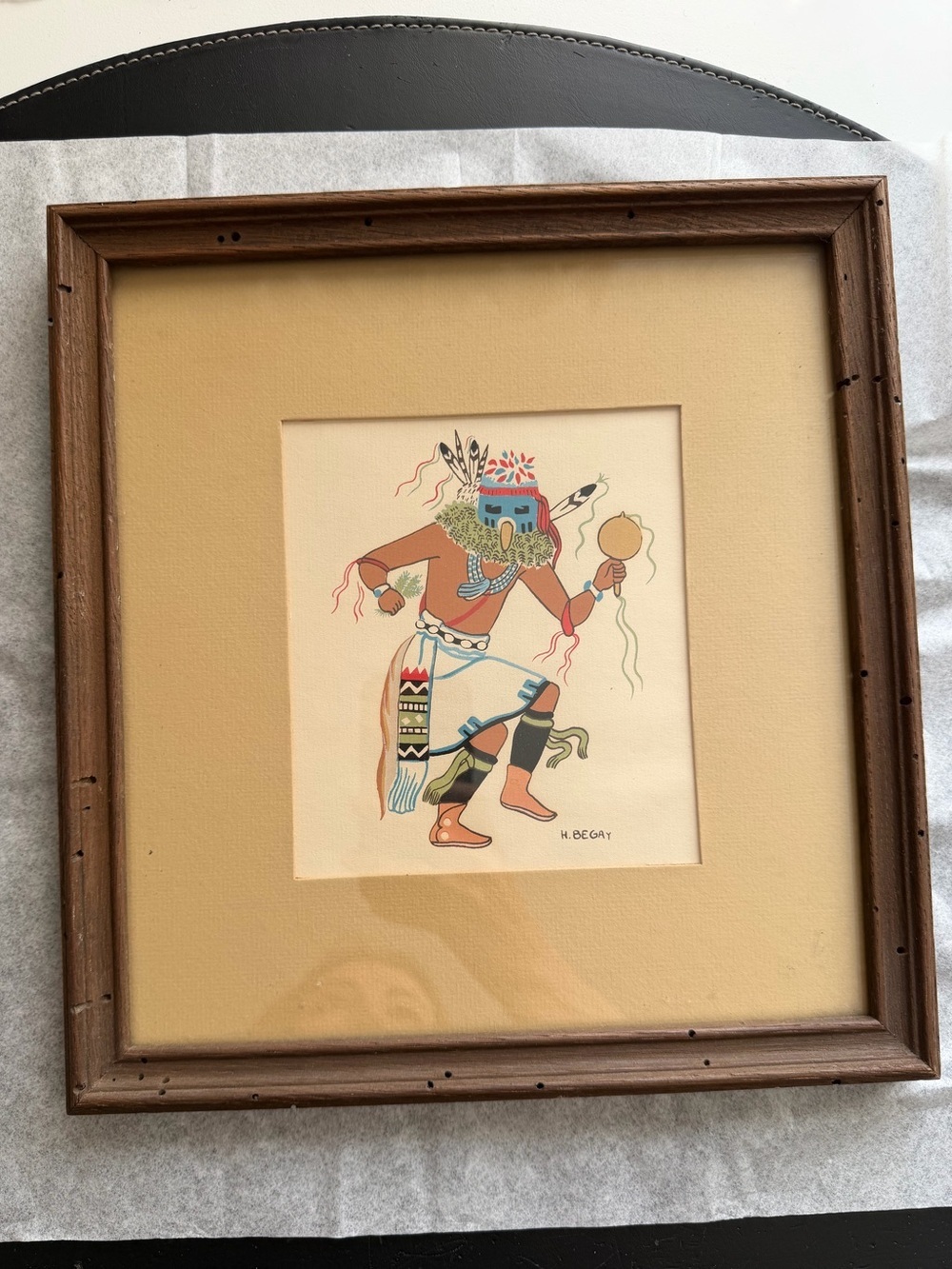 VTG Harrison Begay Signed Mid Century Navajo Dancer Tewa Silk Screen Print Frame